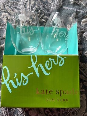 kate spade His & Hers Stemless Wine Glasses with Aqua Accents